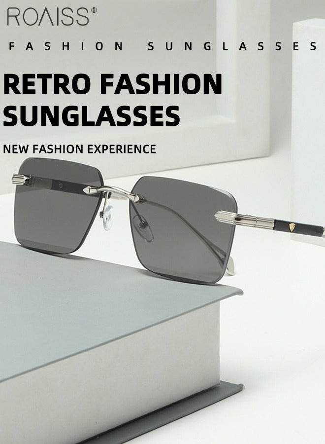 رويس نظارات شمسية بدون إطار مربع للرجال والنساء، نظارات شمسية خارجية UV400 مع معابد فريدة من نوعها، نظارات شمسية عصرية مضادة للتوهج للرجال أثناء القيادة وصيد الأسماك والسفر - Image 5